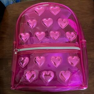 NWT Claire’s Pink Transparent Heart Backpack with Straps